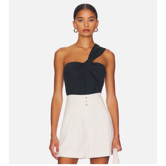 NWT Veronica Beard Belinda Jacquard Linen One Shoulder Strap Top Size 10 Black - Picture 1 of 8